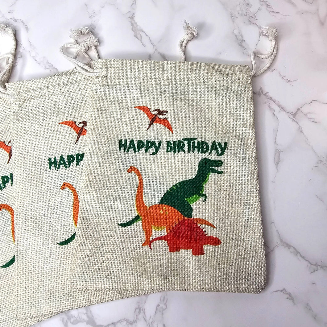 Kids Dinosaur Happy Birthday Gift Bags Drawstring (set of 6)