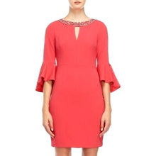 Load image into Gallery viewer, Vince Camuto Embellished Jewel Neckline Bell Sleeves Sheath Dress Pink Women 4
