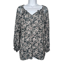 Load image into Gallery viewer, Cabi Floral Bianca Peasant Blouse Lined Long Sleeve Split V-Neck Women Medium
