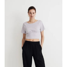 Load image into Gallery viewer, Madewell Orchid Shirred Crewneck Crop Top Dusty Lavender NL367 Women&#39;s XXS
