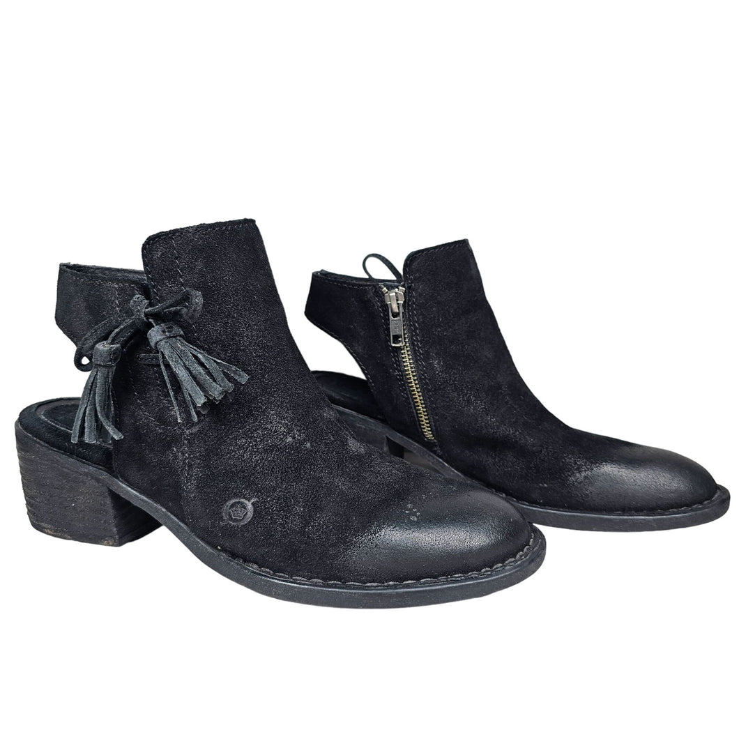 Born Monikah Ankle Boot Tassel Tie Bow in Black Leather Women's Size 8