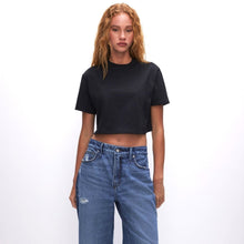 Load image into Gallery viewer, Good American Cotton Black Heritage Cropped Tee GT0276V Women&#39;s S
