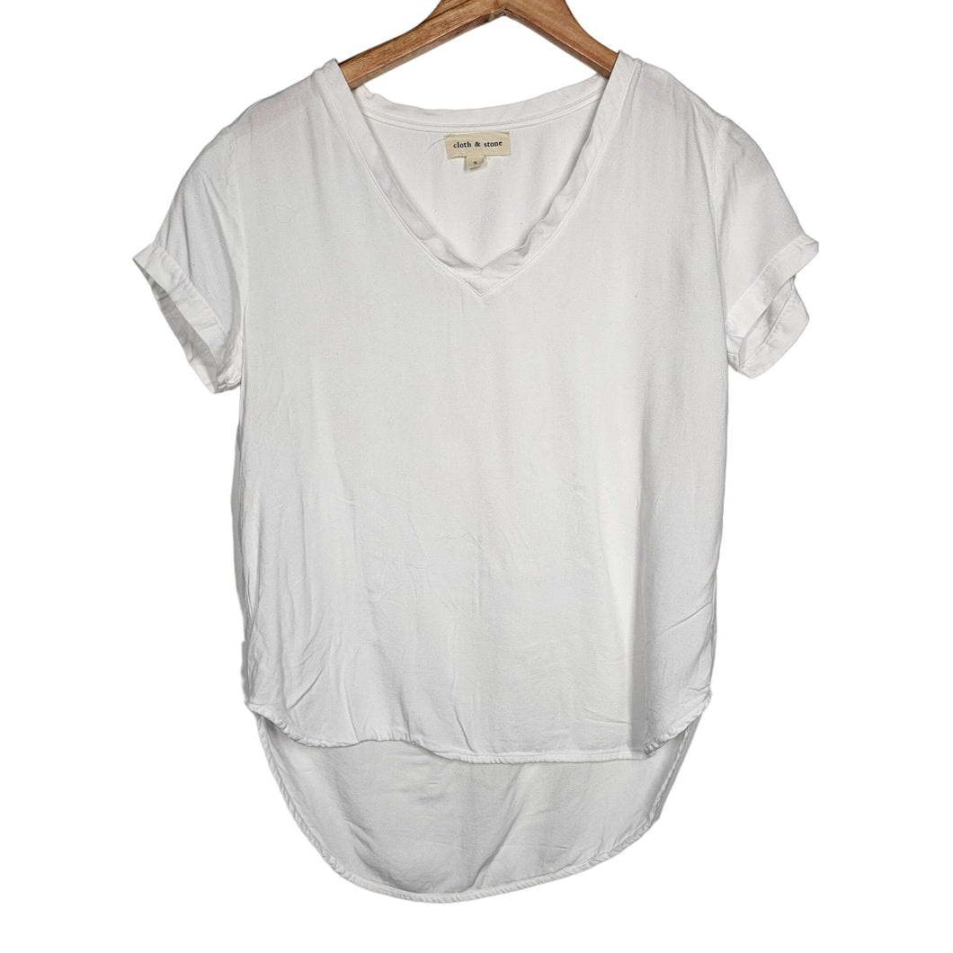 Cloth & Stone White V-Neck High Low T-shirt Blouse Women's Small