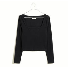 Load image into Gallery viewer, Madewell Square-Neck Long-Sleeve Crop Tee in Sleekhold True Black Women Size XXS
