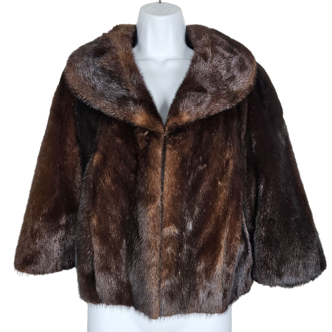 Vintage Authentic Mink Fur Coat Satin Lining Genuine Reddish Brown Women's S/M