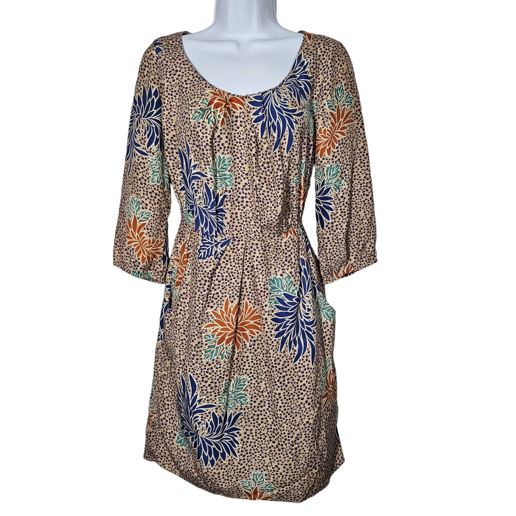 Anthropologie Corey Lynn Calter Silk Floral Dress Pockets 3/4 Sleeve Women's 0