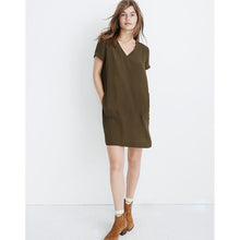 Load image into Gallery viewer, Madewell Button-Back Easy V-Neck Short Sleeves Dress Pockets Brown Women Size XS
