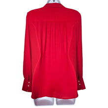 Load image into Gallery viewer, Loft Chiffon Long Puff Sleeve Blouse Front Button Collar Red Women Size Medium
