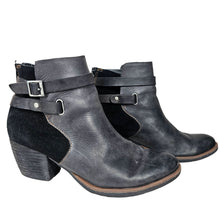 Load image into Gallery viewer, Korks Rohit Strap Ankle Bootie Black Leather Suede Block Heel Women&#39;s 6.5
