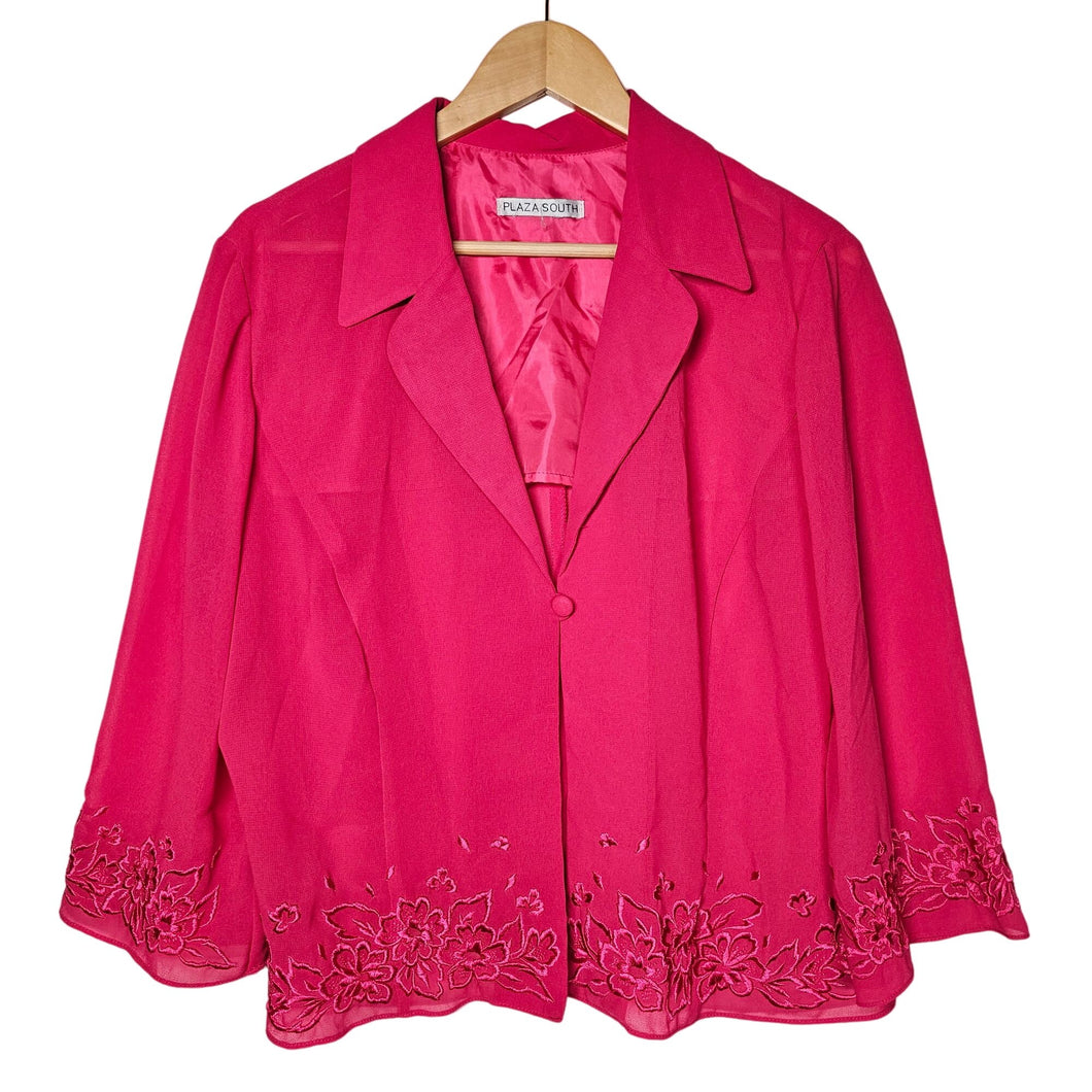 Vintage Semi-Sheer Embroidered Blazer Y2K Barbie Hot Pink Women's XL