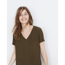 Load image into Gallery viewer, Madewell Button-Back Easy V-Neck Short Sleeves Dress Pockets Brown Women Size XS
