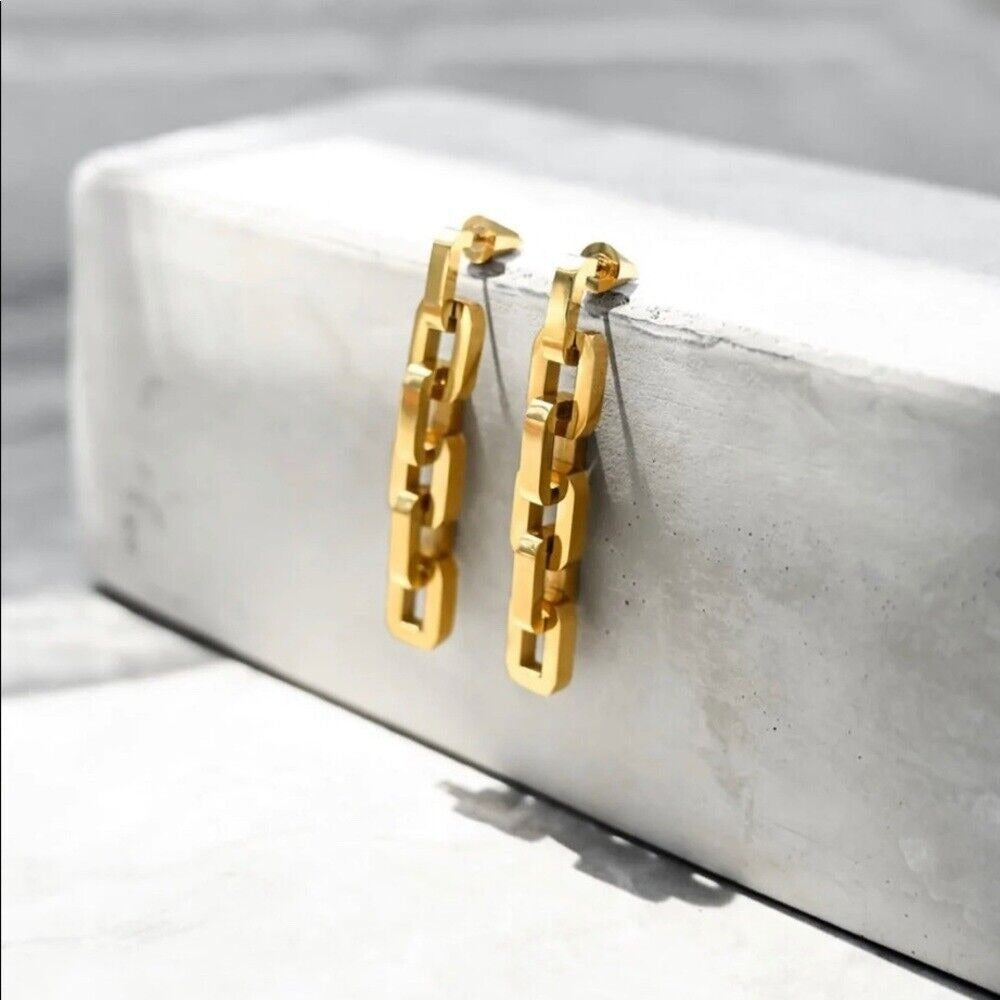 Eddie Borgo 12K gold Supra Link Earrings Chunky Modern Linear Dangle NWT