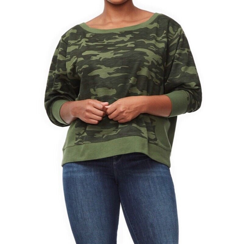Good American Wide Neck Camo Sweatshirt Pullover Crewneck Green Women Size 3
