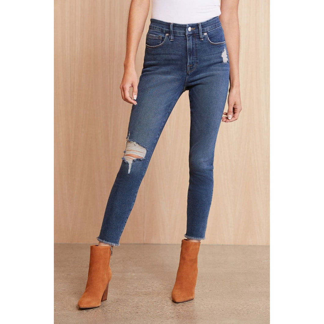 Good American Good Legs Crop Frayed Raw Hem Skinny Jeans Blue Women Size 8/29