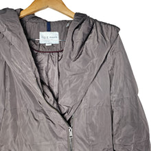 Load image into Gallery viewer, Cole Haan Down Puffer Asymmetrical Jacket Hood Gray Taupe Women&#39;s S
