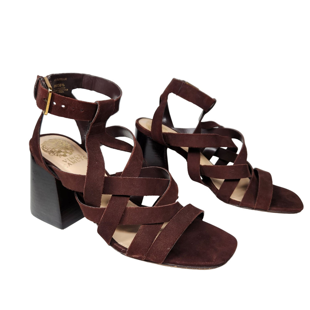 Vince Camuto Sutellie Strappy Sandal Brown Chunky Heel Women's 8