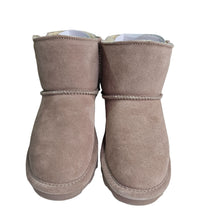Load image into Gallery viewer, BEARPAW Betty Shearling Ankle Boot Taupe Tan Caviar Suede Youth Girls Sz 13
