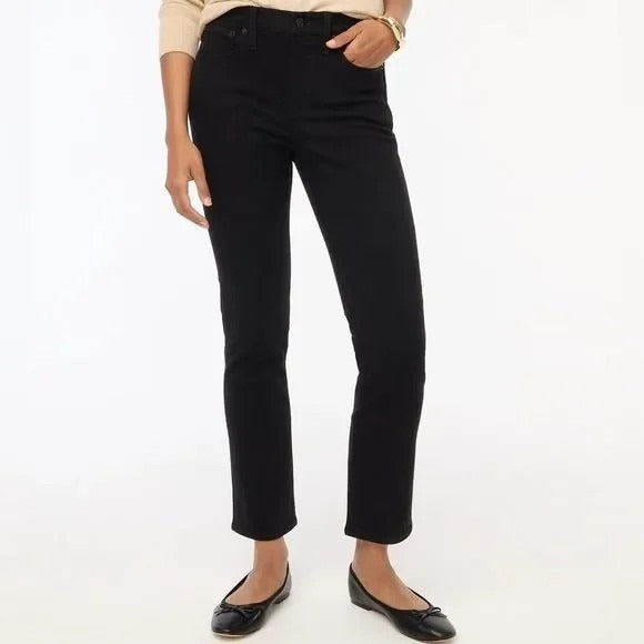 J Crew Tall Essential Straight Jeans in All-Day Stretch Black Women Size 30 TALL