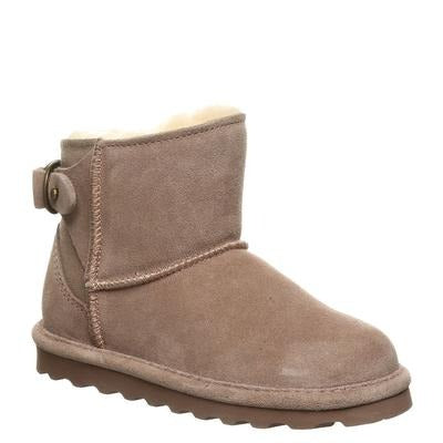 BEARPAW Betty Shearling Ankle Boot Taupe Tan Caviar Suede Youth Girls Sz 13