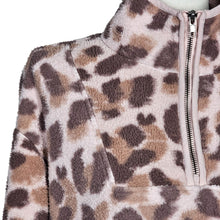 Load image into Gallery viewer, Como Vintage Half Zip Sherpa Athletic Sweater Leopard Print Brown Women&#39;s Large

