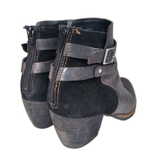 Load image into Gallery viewer, Korks Rohit Strap Ankle Bootie Black Leather Suede Block Heel Women&#39;s 6.5
