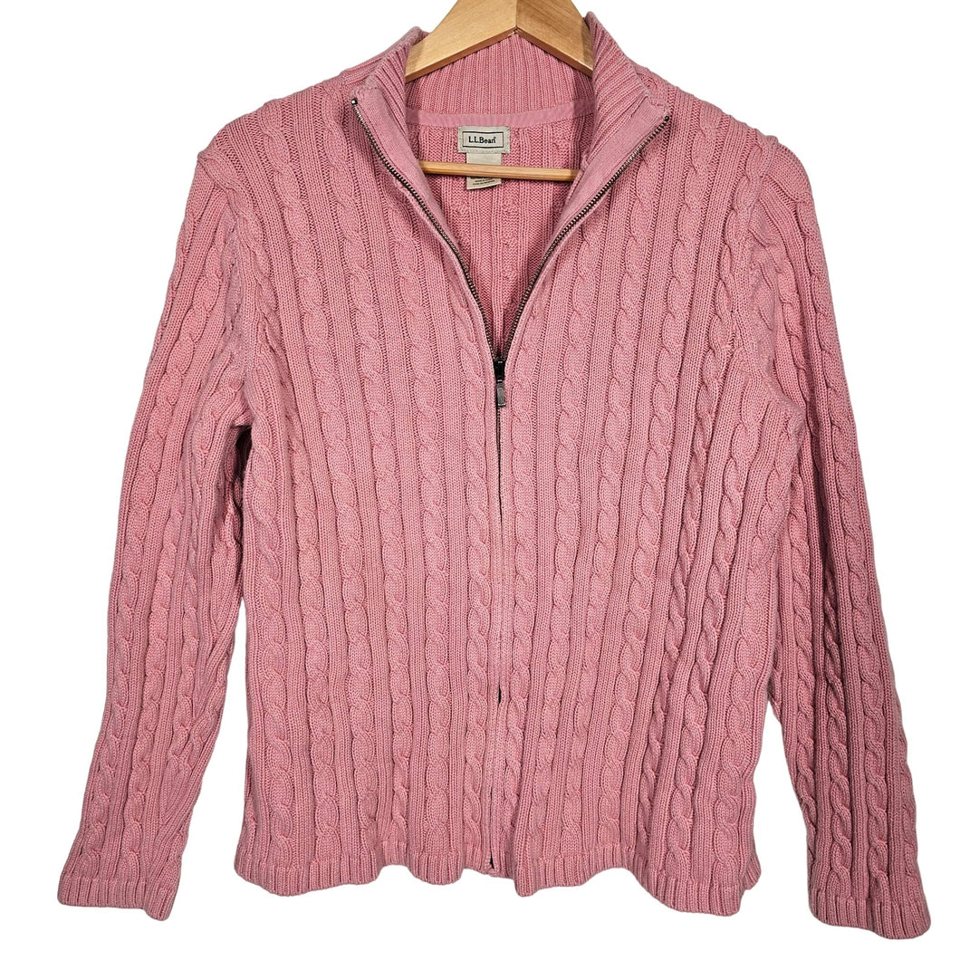 Vintage L. L. Bean Cable Knit Full Zip Sweater Pink Women's XL