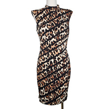 Load image into Gallery viewer, Cache Stripe Bodycon Dress Leopard Print Turtleneck Sleeveless Side Zip Women Small
