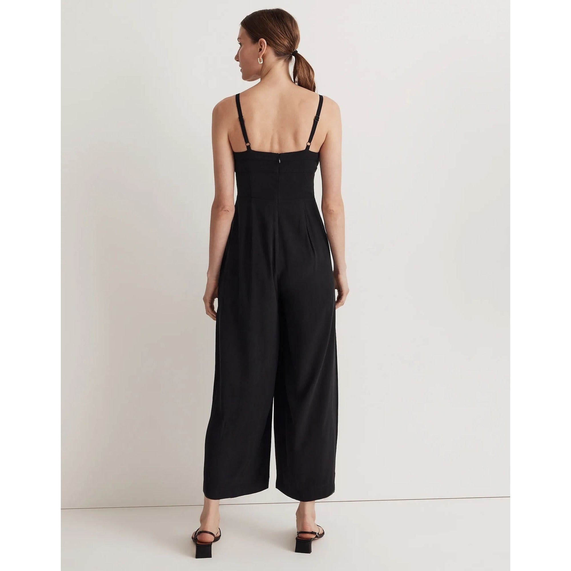 Madewell Square-Neck Wide-Leg Sleeveless Jumpsuit NM489 Black