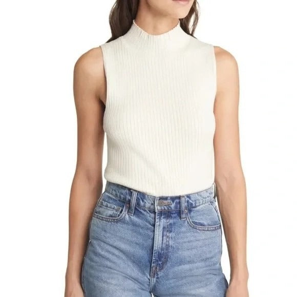 Madewell The Signature Knit Mockneck Sweater Tank Top NM587 White Women XXS NWT