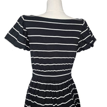 Load image into Gallery viewer, Juicy Couture Striped Mini Dress Cinched Waist Puff Sleeve in Black Women Medium

