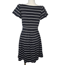 Load image into Gallery viewer, Juicy Couture Striped Mini Dress Cinched Waist Puff Sleeve in Black Women Medium
