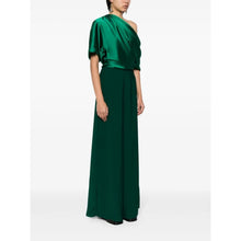 Load image into Gallery viewer, Amsale One-Shoulder Wide Leg Draped Satin Jumpsuit Emerald Green Women Size 2
