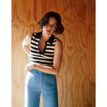 Load image into Gallery viewer, Madewell Owen Polo Sweater Tank in Stripe Sleeveless Front Button Women Size XS
