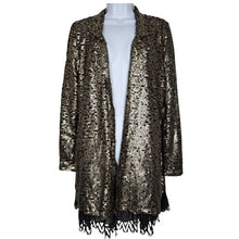 Load image into Gallery viewer, Free People Gold Tarnished Sequin Stardust Longsleeve Jacket Lace Pockets Medium
