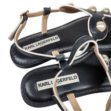 Load image into Gallery viewer, Karl Lagerfield Black Leather Pearl Embellished Sandals Women&#39;s US7, EU37.5
