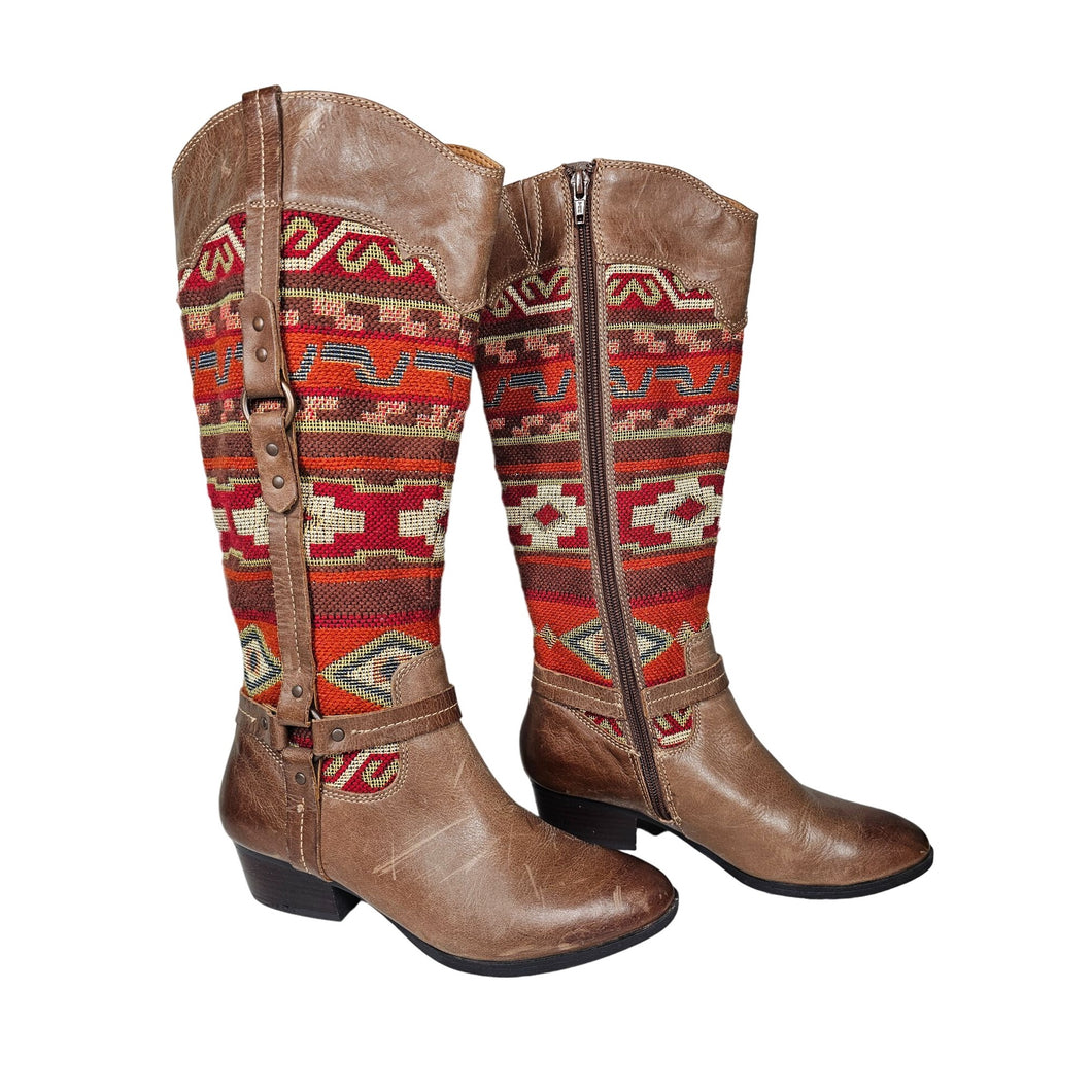 Sofft Western Leather/Textile Thigh Tall Boots Aztec Tribal Boho Women 6W