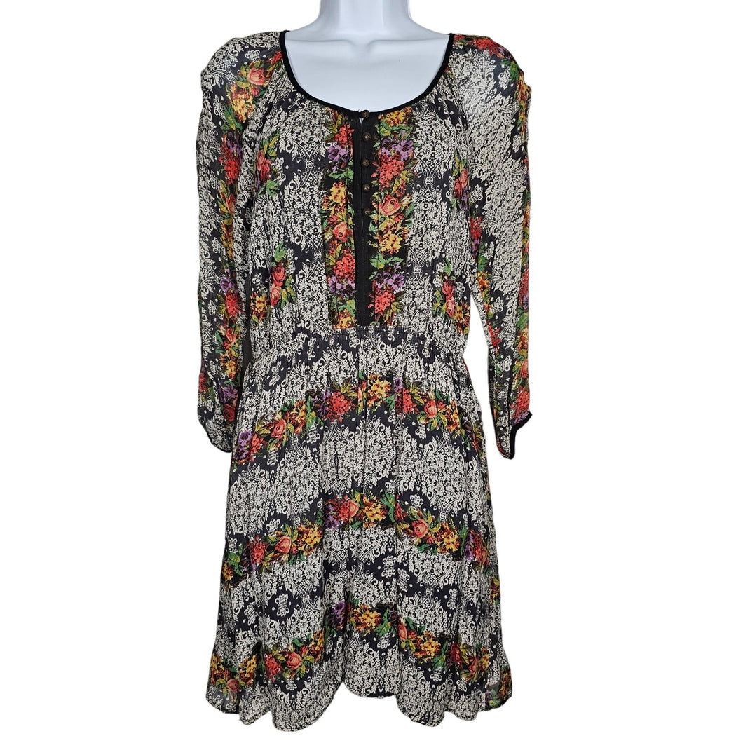 Anthropologie Sanctuary Button Front Lace and Floral Print Dress Long Sleeve Women's XS