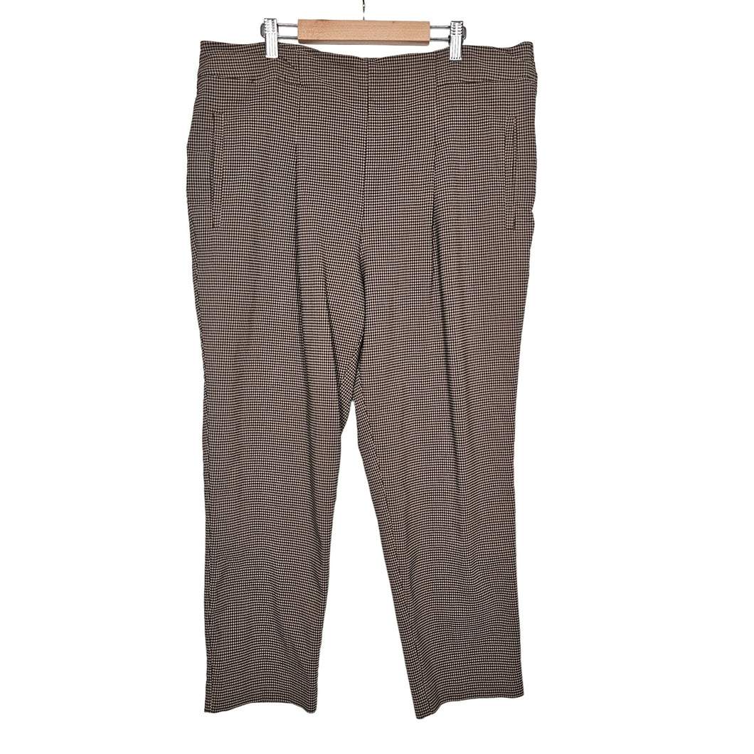 Worthington Slim Leg Pants Brown Tweed Pleated Stretch Side Pockets Plus Size Women 16