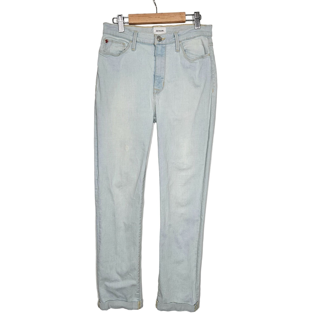 Hudson Blair Slim Straight Jeans Cuffed Hem Light Wash Denim Women's 27