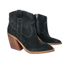 Load image into Gallery viewer, Vince Camuto Gredile Western Pointed Ankle Bootie Black Suede Size 4.5, EU34
