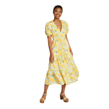 Load image into Gallery viewer, Bright &amp; Beautiful Yellow Poppy Floral Print Dress Puff Sleeve Retro Women&#39;s 4/XS
