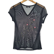 Load image into Gallery viewer, Vintage Express Black Mesh Embroidered V-Neck Top Women&#39;s Small
