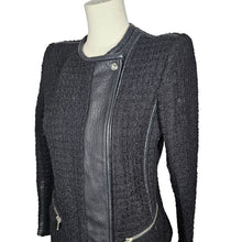 Load image into Gallery viewer, IRO Tweed and Leather Moto Jacket Blazer Zip Closure Black, Women&#39;s FR40/US8
