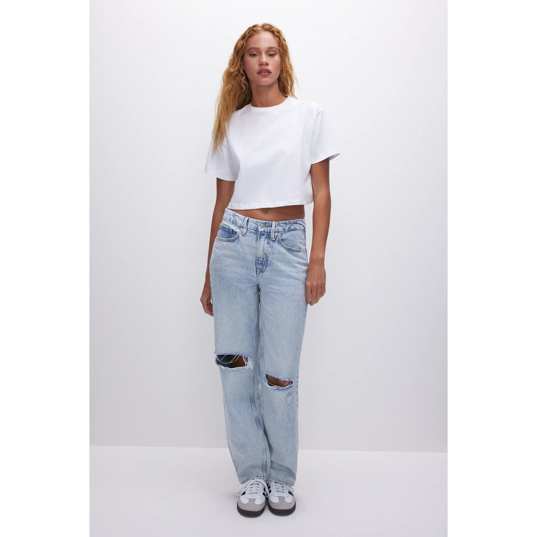 Good American Cotton White Heritage Cropped Tee GT0276V Women's