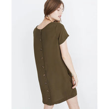 Load image into Gallery viewer, Madewell Button-Back Easy V-Neck Short Sleeves Dress Pockets Brown Women Size XS
