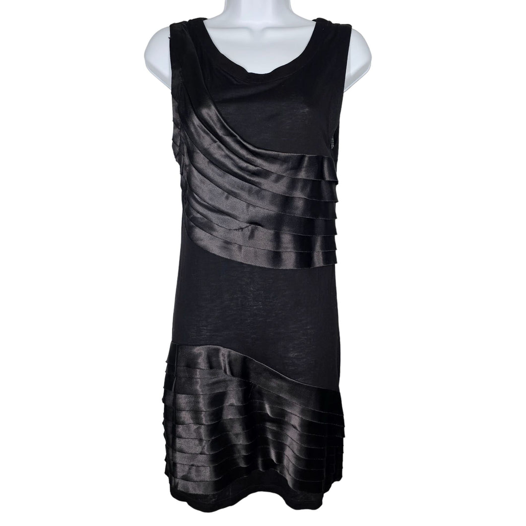 T-Bags Los Angeles Layered Ruffle Shift Dress in Black Knit Sleeveless Women's Large