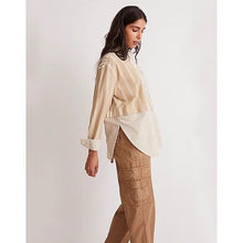 Load image into Gallery viewer, Madewell Modular Oversized Button-Up Shirt Tan Stripe Custom Cropped Women Small
