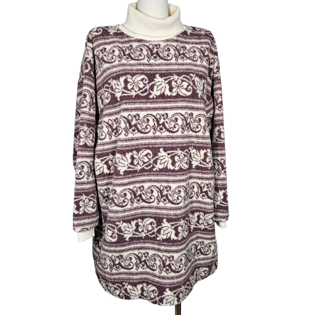 Vintage Moda Int'l Sherpa Sweater Long Sleeve Turtleneck Aztec Print Women's XXL