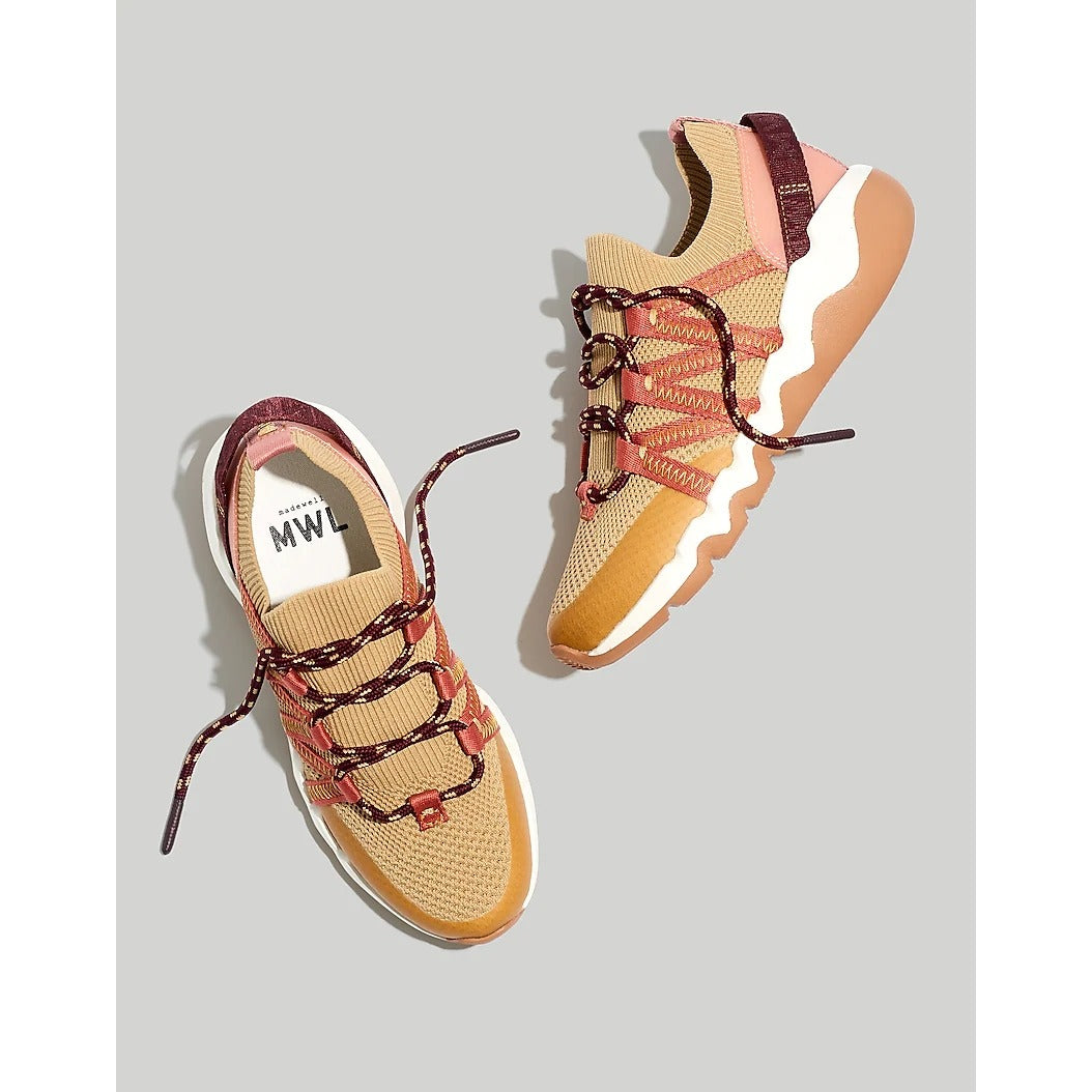 Madewell Field Knit Sneaker Lace Up Tan Burgundy Recycled Materials Women's 8.8