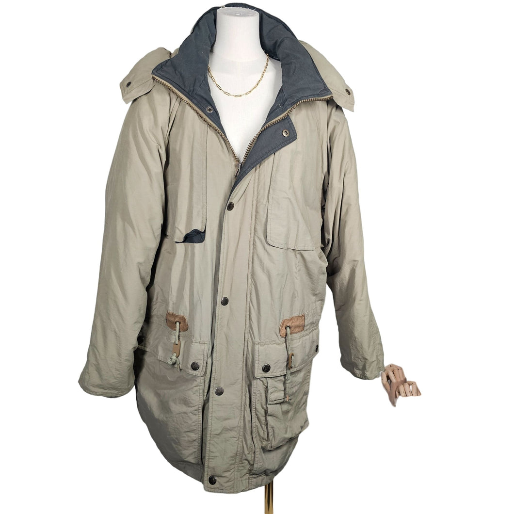 London Fog 3-in-1 Puffer Coat Waterproof Removable Hood Winter Beige XL/XXL